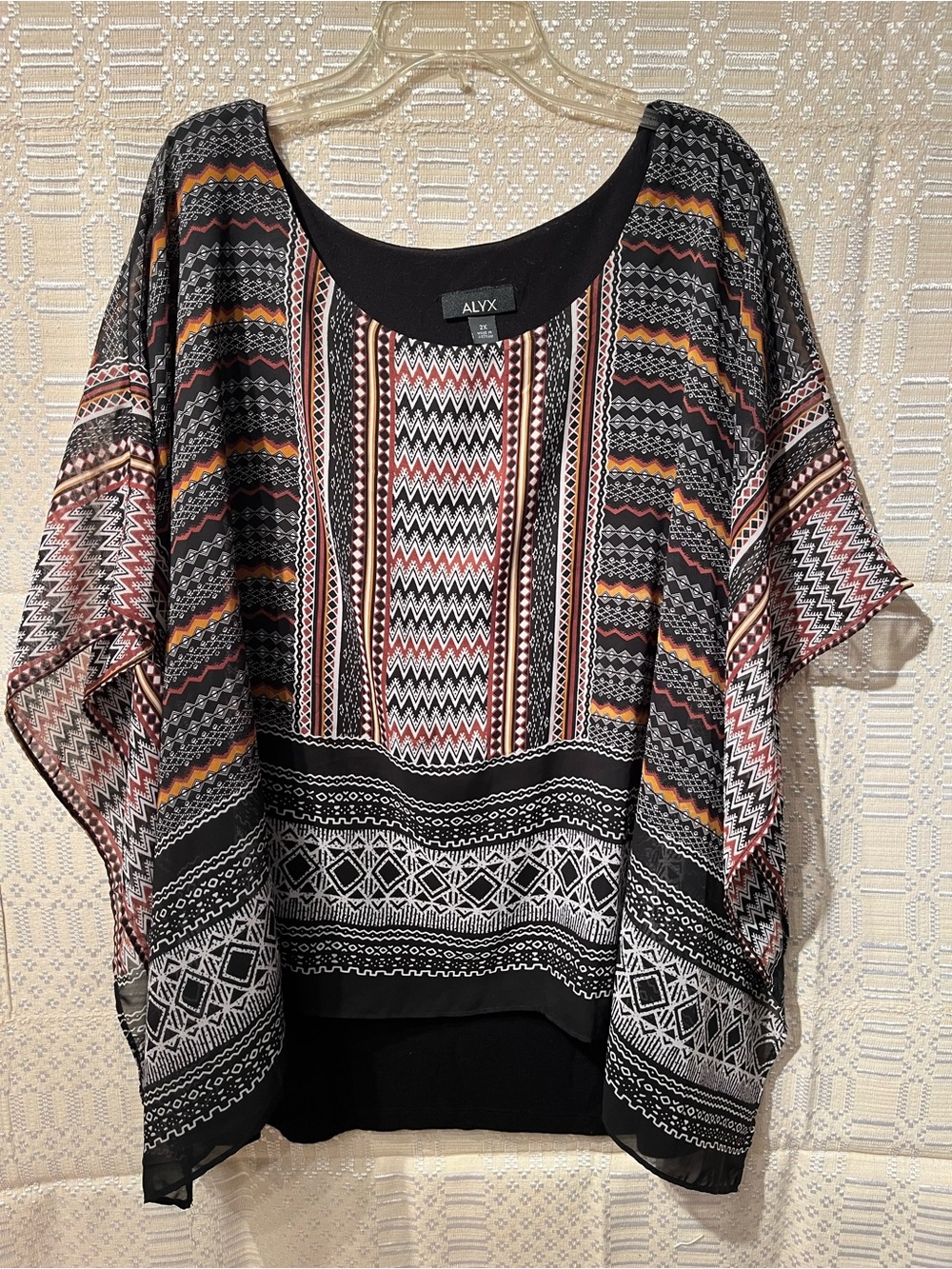 ALYX Black Multicolor Patterned Flowing Poncho Top
